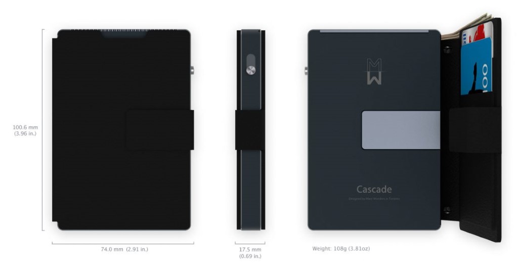 Cascade Wallet is anodized aircraft-grade aluminum offering RFID protection, easily connects with Premium Leather Cover and holds up to 15 cards, bills, cash, coins. MANI WONDERS. Performance Luxury Gadgets. Precision Engineered. Fine Craftsmanship. Our products are composed of individually machined components, and hand assembled for optimal fit and finish. Free worldwide shipping and returns. wallet, card holder, money clip, smart wallet, gadgets, holiday gifts, gifts for him, RFID wallet, RFID secure, RFID wallet, RFID blocking, RFID protection, business card holder, leather wallet, card ejection, mechanical wallet, performance wallet, men accessories, unisex wallet, minimalist wallet, slim wallet, metal wallet, aluminum wallet, tracker, GPS tracker, worldwide track-ability, tracker card, luxury wallet, everyday carry, pocket dump, fashion accessory, EDC, hand crafted, artisanal, luxury gift, product design, compact wallet, compact design, best wallet, top wallet, Sleek, Bold, Edgy, solid, durable, credit card size, patent-pending design